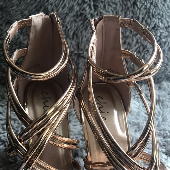 PrettyLittleThing | Shoes | New Plt Rose Gold Multi Strap Heeled Sandal | Poshmark